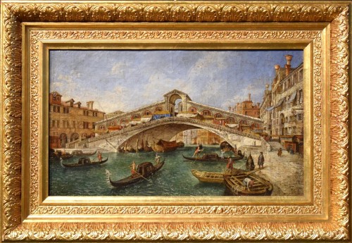 Venice, the Rialto Bridge - Venetian master of the 18th century - Paintings & Drawings Style Louis XVI